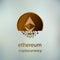 Illustration vector of golden ethereum coin digital fading vertically on blurred background