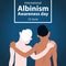 illustration vector graphic of an albino and a black person embracing together