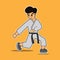 Illustration vector graphic of boy practice karate wearing black belt.