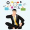 illustration vector graphic of businessman contemplating with mind map