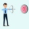 Illustration Vector Graphic Of Bussinessman or Worker Shooting Target use Arrow. Perfect For Bussiness.