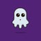 Illustration vector graphic of a cute ghost with confused face. Purple background.