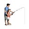 Illustration Vector Graphic of Daughter and Father Fishing