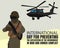 illustration vector graphic of a fully clothed soldier holding a long gun, showing a helicopter flying