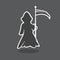 Illustration vector graphic of the grim reaper with his scythe. Black background. Perfect for halloween greeting card and trick or