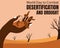 illustration vector graphic of hands hold the ground and withered plants, revealing barren land and dead trees