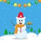Illustration vector graphic of the happy snowman using santa claus hat and orange scarf bring a plate of biscuits. Blue background