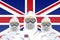 Illustration vector graphic of image health workers in protective hazmat suit isolated on United Kingdom flag background. Safety