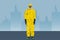 Illustration vector graphic of image man wearing hazmat suits isolated on empty city street background. Safety virus infection