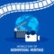 illustration vector graphic of movie projector and clapper board, showing globe background