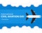 illustration vector graphic of Passenger planes streak across the blue sky, emitting gas