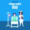 Illustration vector graphic of patient lying on a hospital bed accompanied by a nurse who was standing holding a book