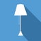 Illustration vector graphic of a single white bedside lamp with blue background in flat design