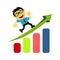 Illustration Vector Graphic of Successful businessman or employee in cartoon with glasses and icon of growing sales chart