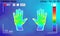 Illustration vector graphic of thermal Image Scanning Human hands and finger on blurred background.