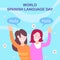 illustration vector graphic of two women greeting in spanish