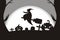 Illustration vector graphic of witch rides broomstick over graves at night