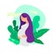 Illustration vector graphic of women pregnan with violet hair and have baby