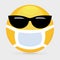 ILLUSTRATION VECTOR GRAPICH OF YELLOW EMOTICON USING MASK AND spectacles
