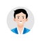 Illustration vector of male avatar icon wearing blue tuxedo and open collar shirt.