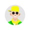 Illustration vector of male avatar icon wearing a green tuxedo, scarf, yellow hat and sunglasses.