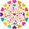 Illustration vector mandala, hearts icons, multicolored