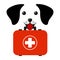 Illustration veterinary emblem dog head with a medical suitcase