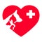 Illustration veterinary emblem silhouettes of pets on the background of a red heart with a medical cross