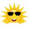 Illustration of a vibrant happy sun with sunglasses on a white background