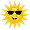 Illustration of a vibrant happy sun with sunglasses on a white background