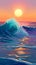Illustration of a vibrant ocean wave at sunset