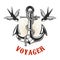 Illustration of vintage anchor with swallows in engraving style. Design element for logo, label, sign, poster, t shirt.