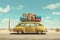 Illustration of a vintage car loaded with suitcases to go on a long journey. Ai generated