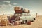 Illustration of a vintage car loaded with suitcases to go on a long journey. Ai generated