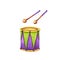 Illustration of vintage toy drum and drumsticks