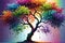 Illustration of a Vividly Colorful Tree - Branches Gracefully Drooping Leaves in a Spectrum of Hues