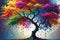 Illustration of a Vividly Colorful Tree - Branches Gracefully Drooping Leaves in a Spectrum of Hues