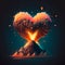 Illustration of a volcano erupting in the form of a heart