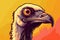 Illustration of a vulture head with orange eyes on orange background