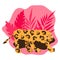 Illustration with walking leopard and tropical palmes leaves. modern jungle design template for cards, posters, prints.