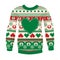 Illustration of warm sweater with owls and hearts. Red-Green version. May be used for winter design, cards, posters and many