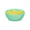 Illustration of wasabi in ceramic dip bowl. Japanese condiment. Spicy paste for sushi or raw fish. Traditional element