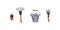 Illustration. Watercolor. Drawn illustrations: bucket, garden rake, garden pitchfork. Isolated objects