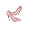 Illustration of watercolor shoes pink on white background