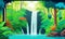 illustration of Waterfall forest nature tropical background jungle wallpaper vector flat color style