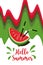 Illustration of a watermelon Hello Summer on a bright background in the style of watermelon color. Watermelon with two