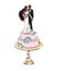 Illustration of a Wedding Cake with Black Bride and Groom Figures on Top.