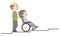 Illustration of wheelchair assistance pushing uphill