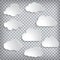 Illustration of white paper clouds set on a chequered background