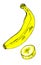 Illustration of a whole banana and slices.